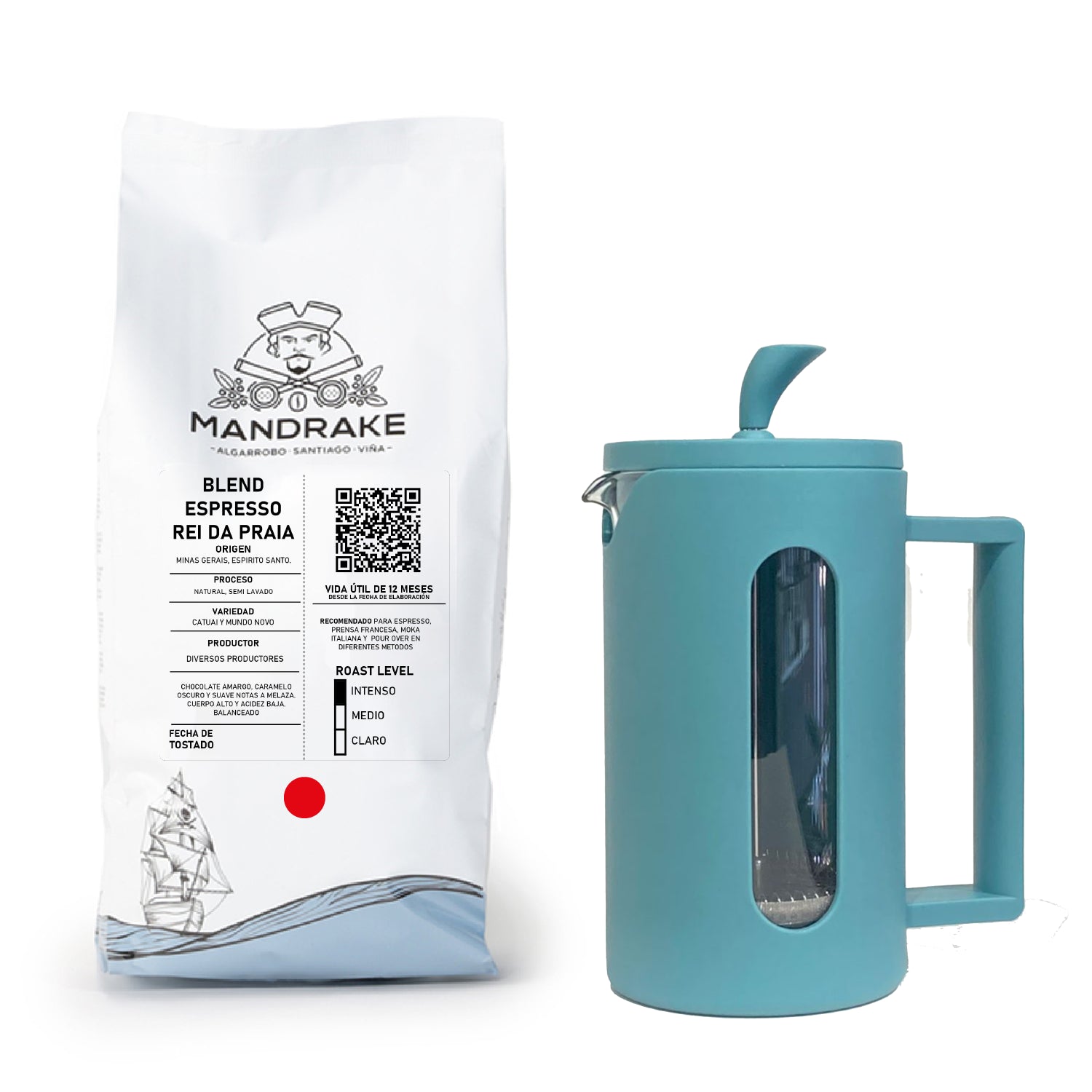 Regalo 1 kg Café Blend “O rei da Praia” + Cafetera Francesa 600ml