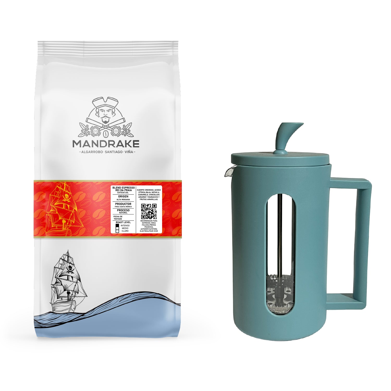Regalo 1 kg Café Blend “O rei da Praia” + Cafetera Francesa 600ml